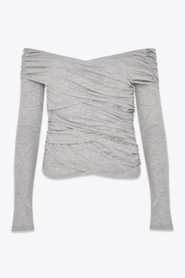 DRAPED BODYCON TOP IN BAMBOO GREY