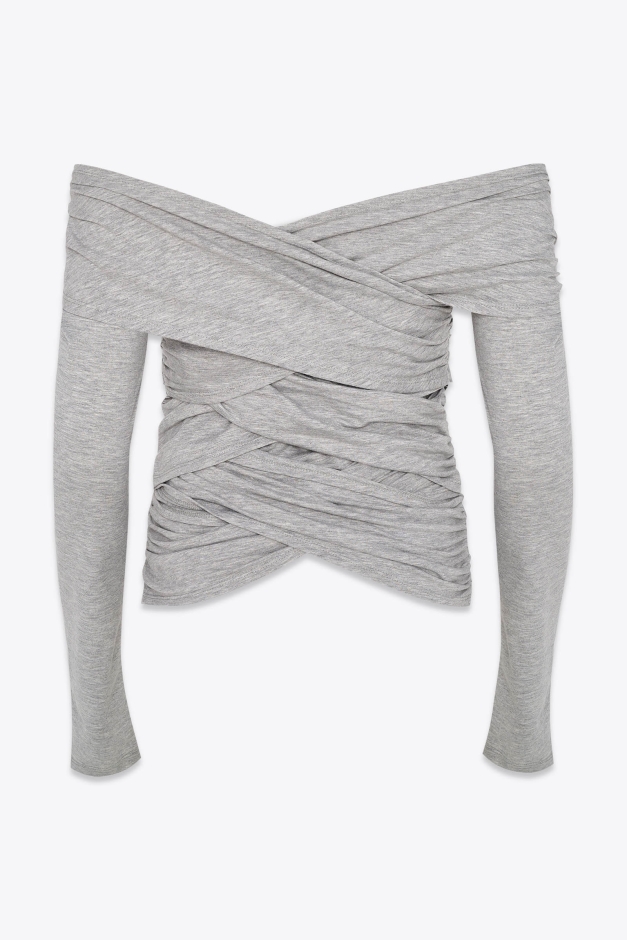 DRAPED BODYCON TOP IN BAMBOO GREY
