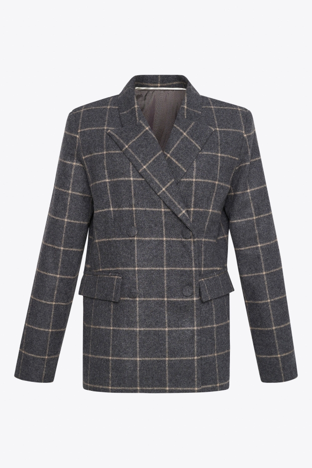 DOUBLE BREASTED JACKET IN CHECKED WOOL WITH OPEN BACK