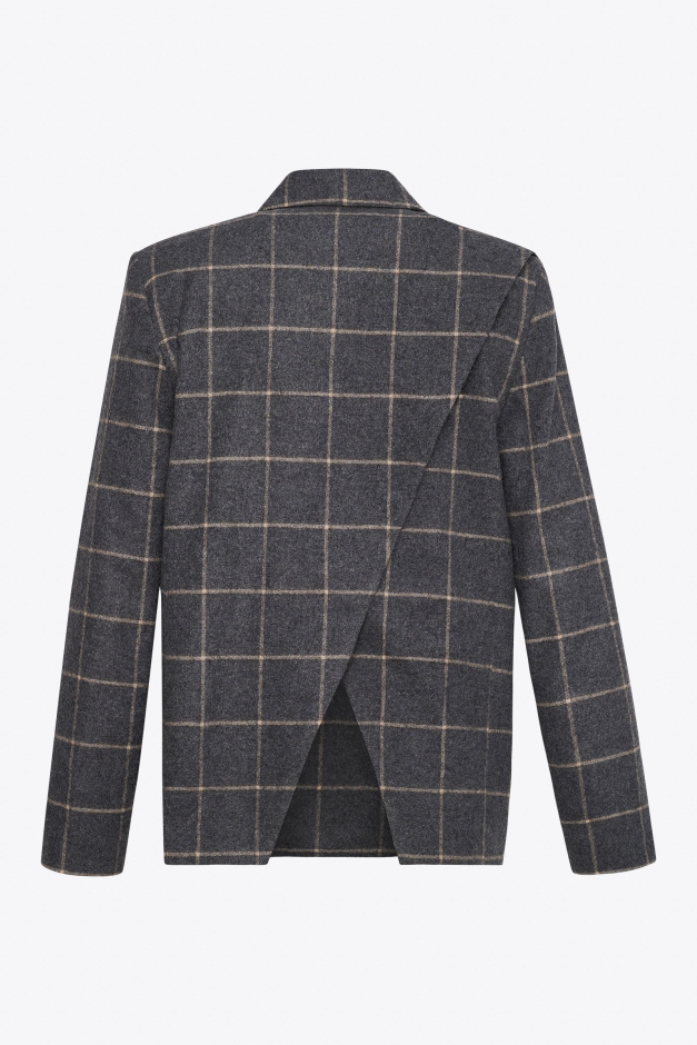 DOUBLE BREASTED JACKET IN CHECKED WOOL WITH OPEN BACK