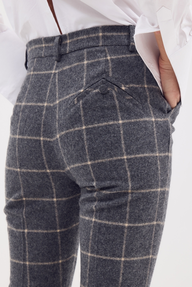 CHECKED HIGH WAISTED FLARE PANTS 