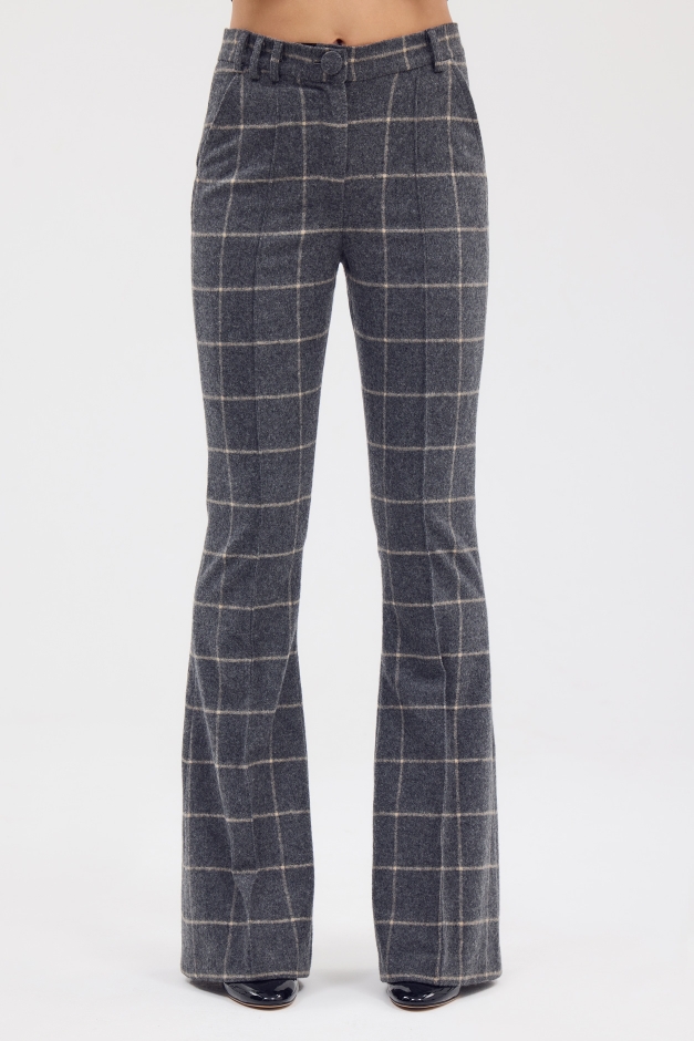 CHECKED HIGH WAISTED FLARE PANTS 