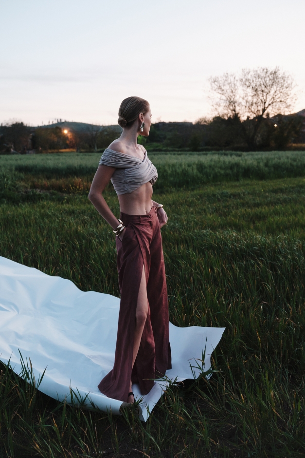 WRAP-DETAIL WIDE LEG PANTS IN LINEN