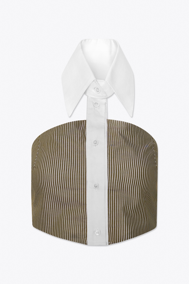 STRAPLESS SHIRT IN STRIPED COTTON POPLIN