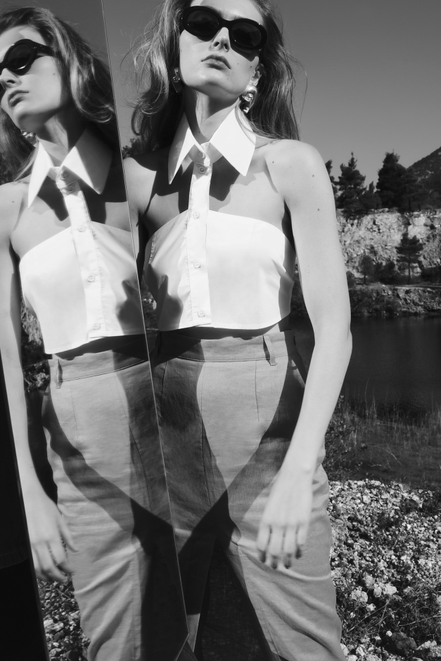 STRAPLESS COTTON POPLIN SHIRT