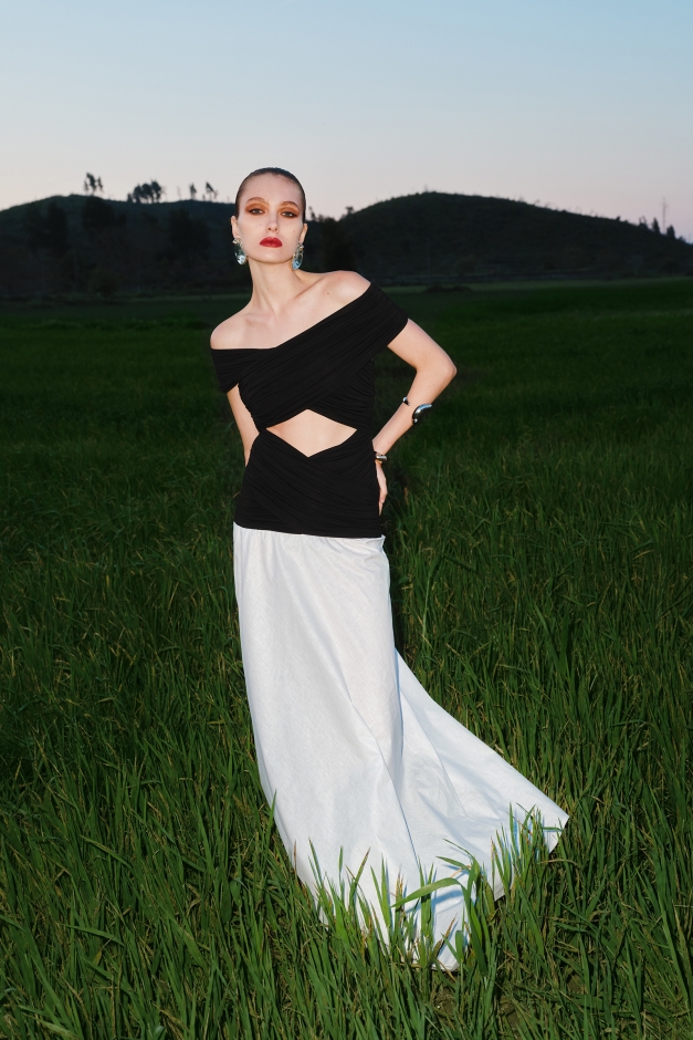 DRAPED DRESS WITH DROPPED SHOULDERS