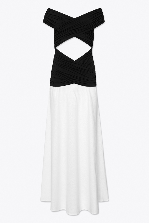 DRAPED DRESS WITH DROPPED SHOULDERS