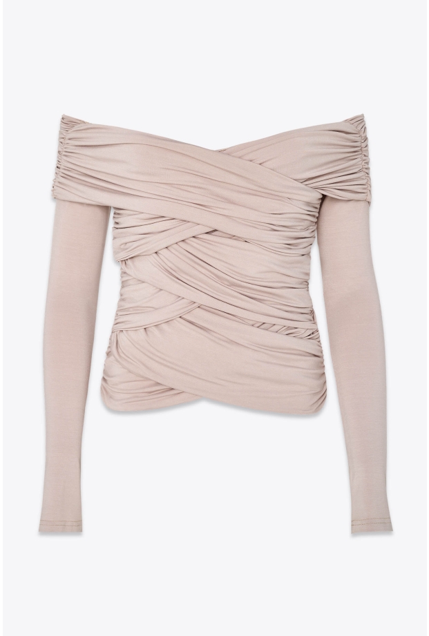 Product Image: DRAPED BODYCON TOP IN BAMBOO BEIGE