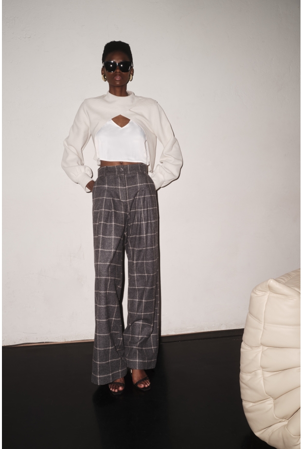 Product Image: OVERSIZED PANTS IN CHECKED WOOL WITH TWO MAJESTAET SIGNATURE POCKETS